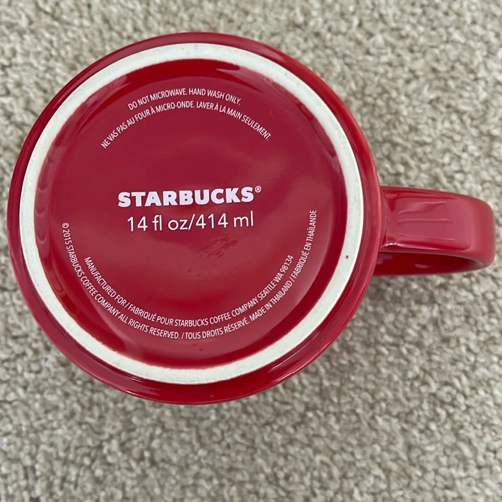 EUC STARBUCKS 2015 Christmas Porcelain Mug Red Gilded Gold Ornaments 14 Fl oz - Picture 5 of 5